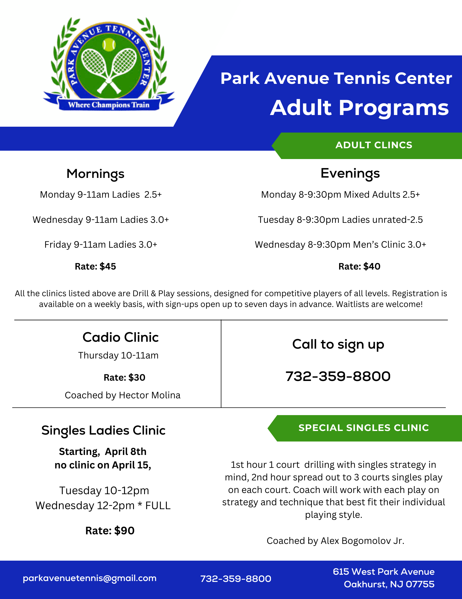 Adult Programs - Welcome to Park Avenue Tennis Center